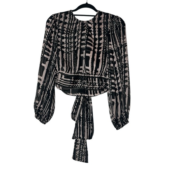 New MISA Los Angeles Top Women's XS Sheer Long Sleeve Designer Career Cóctel - Picture 2 of 10